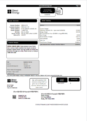 USA Texas Direct Energy utility bill template in Word and PDF format