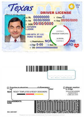 USA Texas driving license template in PSD format