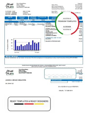 USA Texas Grand Prairie utility bill template in Word and PDF format