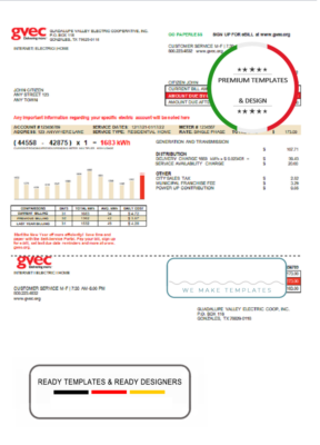 USA Texas GVEC utility bill template in Word and PDF format