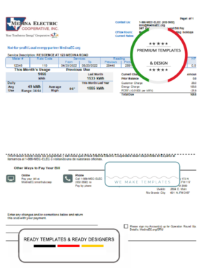 USA Texas Medina Electric utility bill template in Word and PDF format