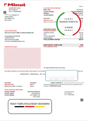 USA Texas Minol utility bill template in Word and PDF format