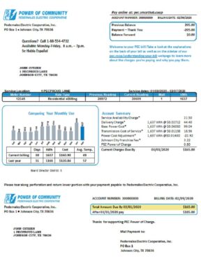 USA Texas Power of Community electricity utility bill in Word and PDF format, good for address prove