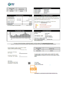 USA Texas TXU Energy utility bill template in Word and PDF format