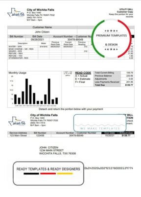 USA The City of Wichita Falls Utility bill template in Word and PDF format