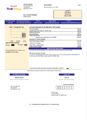 USA Think Energy utility bill template in Word and PDF format