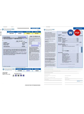 USA Time Warner Cabel utility bill, Word and PDF template, 3 pages