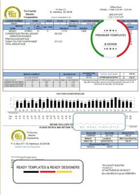 USA Tri-County Electric Cooperative utility bill template in Word and PDF format