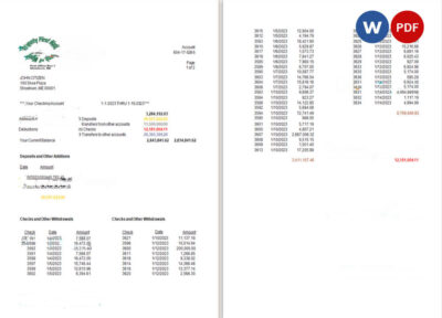 USA Twenty First National Bank of Maine bank statement Word and PDF template, 2 pages