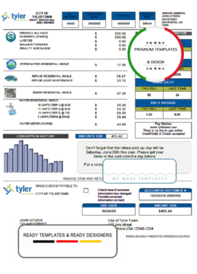 USA Tyler Technologies utility bill template in Word and PDF format