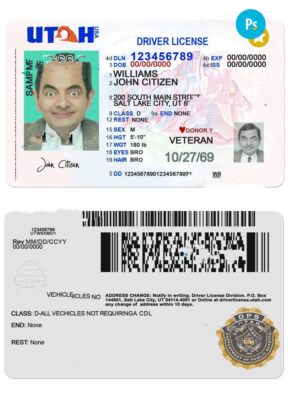 USA Utah driving license template in PSD format, 2021 – present