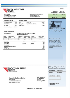 USA Utah Rocky Mountain Power electricity utility bill template in Word and PDF format