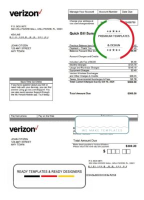 USA Verizon utility bill template in Word format, fully editable, version 2