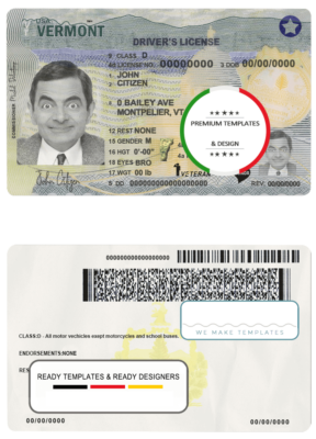 USA Vermont driving license template in PSD format (2019 – present)