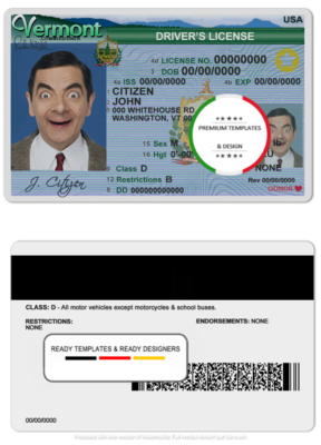 USA Vermont driving license template in PSD format