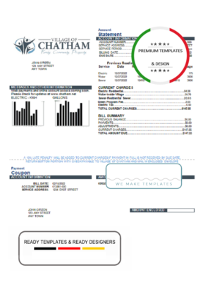 USA Village of Chatham utility bill template in Word and PDF format