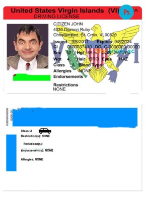 USA Virgin Islands driving license template in PSD format