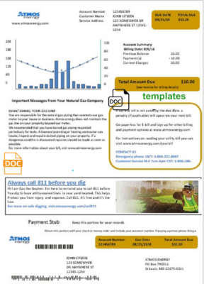 USA Virginia Atmos Energy utility bill template in Word and PDF format (.doc and .pdf)