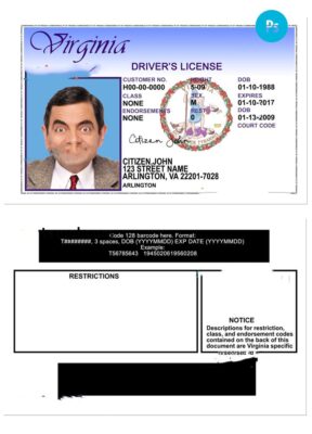 USA Virginia driving license template in PSD format, version 2