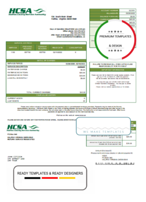 USA Virginia HCSA utility bill template in Word and PDF format