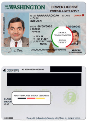 USA Washington driving license template in PSD format (2018 – present)