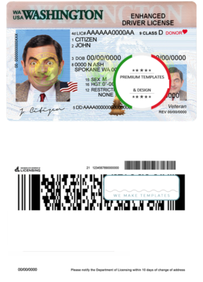 USA Washington driving license template in PSD format