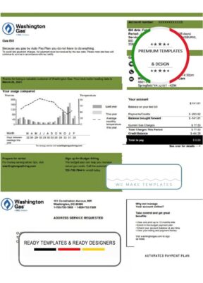 USA Washington Gas (WGL) utility bill template in Word and PDF format