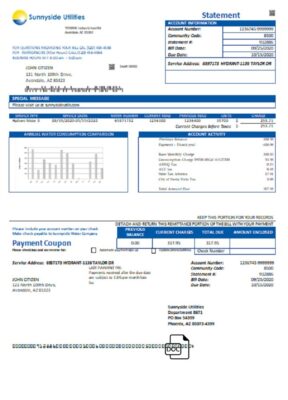 USA Washington Sunnyside Utilities water utility bill template in Word and PDF format