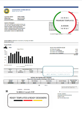 USA Washington Water Service utility bill template in Word and PDF format