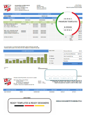 USA Wawatosa Water Utility utility bill template in Word and PDF format