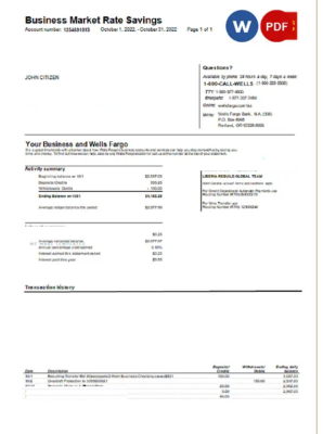 USA Wells Fargo bank statement Word and PDF template, version 2