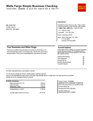 USA Wells Fargo Simple Business Checking Statement in Word & PDF format – 4 pages