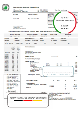 USA West Boylston utility bill template in Word and PDF format