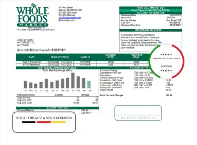 USA Whole Foods Market utility bill template in Word and PDF format