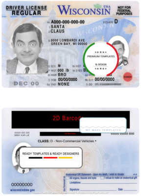 USA Wisconsin driving license template in PSD format