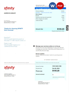 USA XFINITY utility bill Word and PDF template, version 2