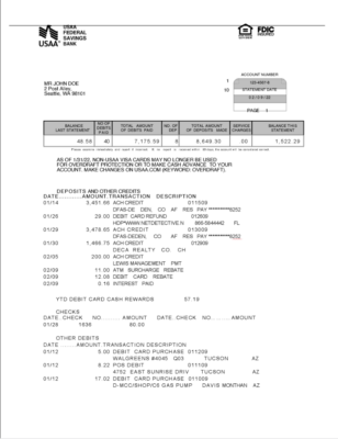 USAA Bank Account Statement Template in Word & PDF formats – 6 pages