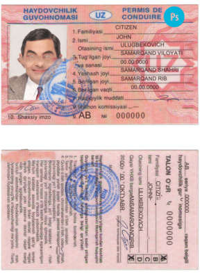 Uzbekistan driving license PSD template, completely editable