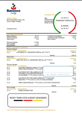 Venezuela Banesco bank statement template in Word and PDF format