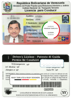 Venezuela driving license template in PSD format, fully edtable