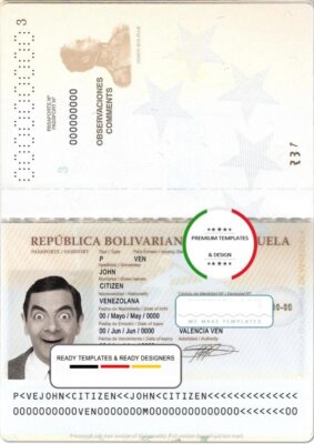 Venezuela passport template in PSD format, fully editable