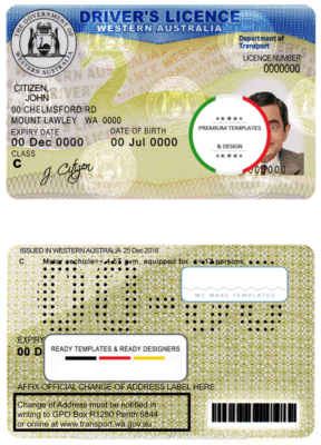 Western Australia driver license template in PSD format, fully editable