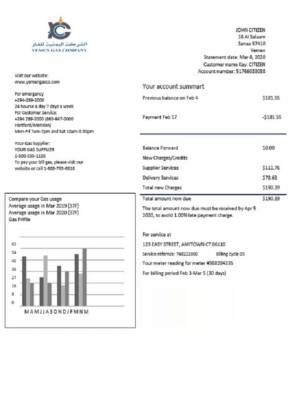 Yemen Gas Company utility bill template in Word and PDF format