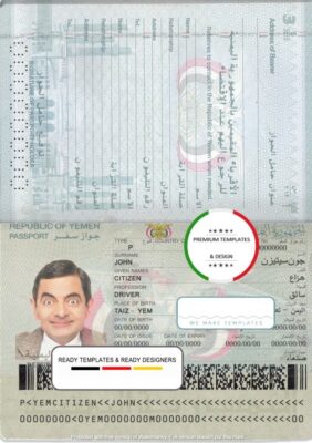 Yemen passport template in PSD format, fully editable