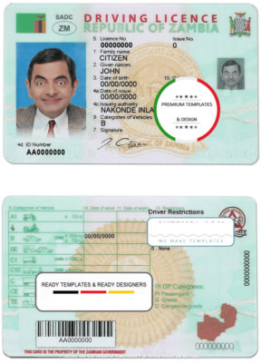 Zambia driving license template in PSD format, fully editable