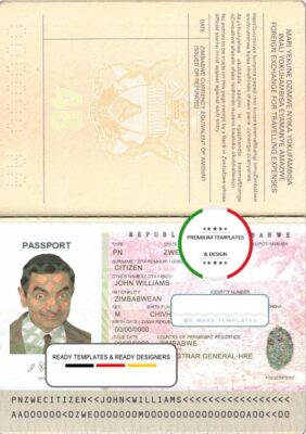 Zimbabwe passport template in PSD format, fully editable with all fonts