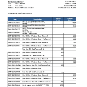 Zimbabwe Standard Chartered bank statement, Excel and PDF template